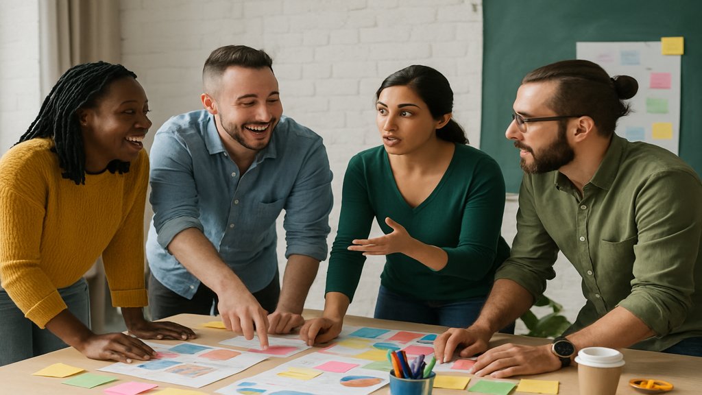 Ein diverses Team bei einem kreativen Workshop.