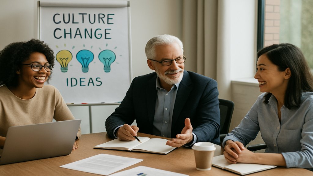 Ein Führungsteam diskutiert Strategien für den Kulturwandel im Unternehmen.