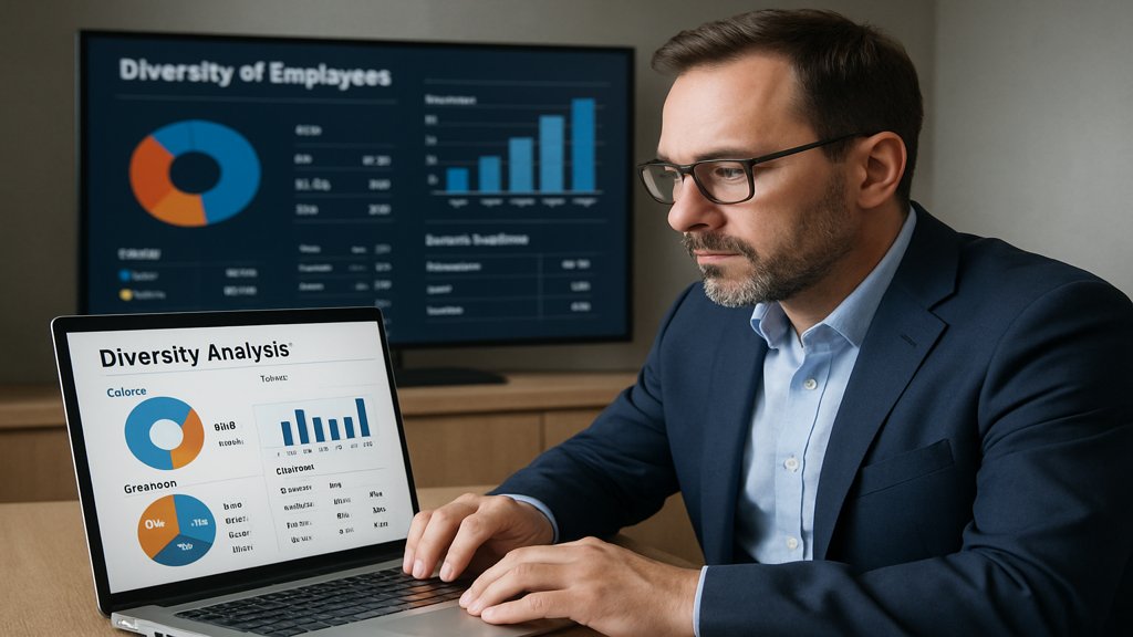 Ein HR-Manager analysiert Diversitätsdaten mit Software.