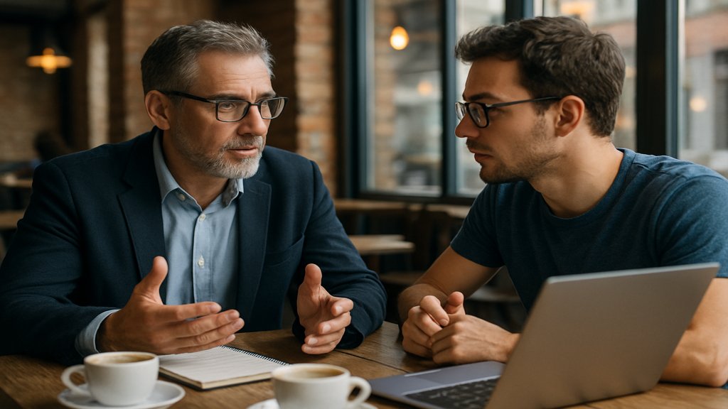 Ein Investor und ein Gründer im Gespräch über Venture Capital.