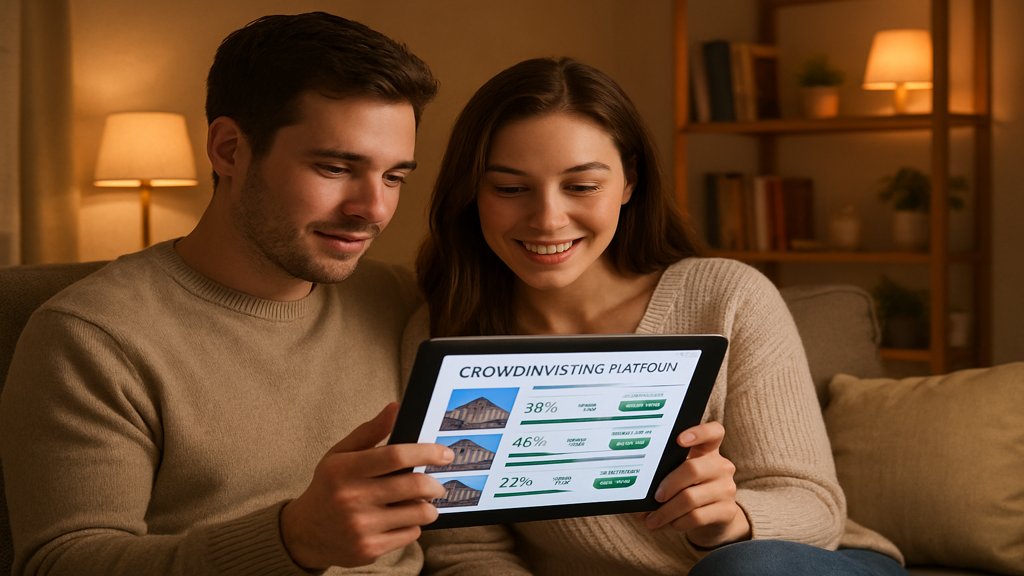 Ein junges Paar, das eine Crowdinvesting Plattform auf einem Tablet nutzt.