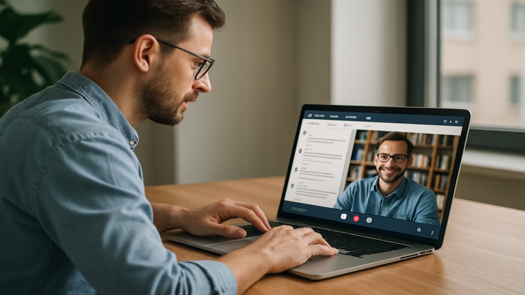 Ein Mitarbeiter nutzt ein Kollaborationstool für einen Video-Call.
