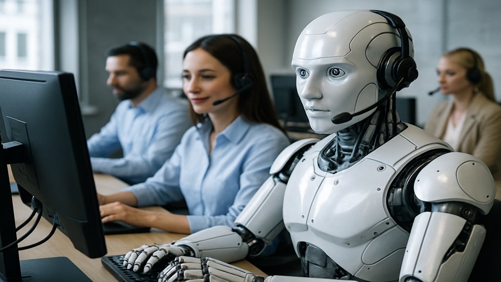 Ein Roboter in einem Call Center, der als virtueller Assistent arbeitet.