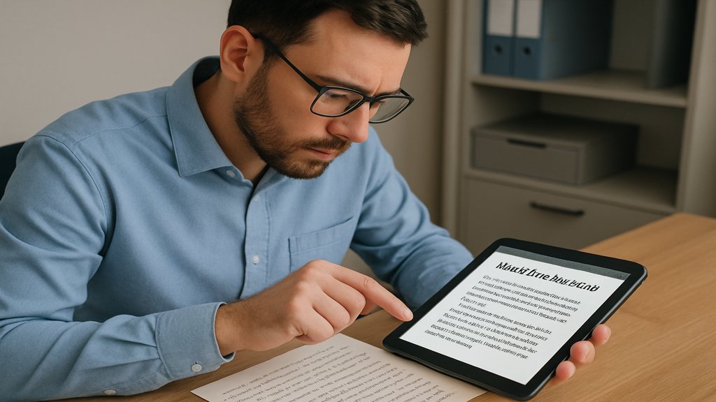 Ein Tablet wird verwendet, um handschriftliche Dokumente digital zu verarbeiten.