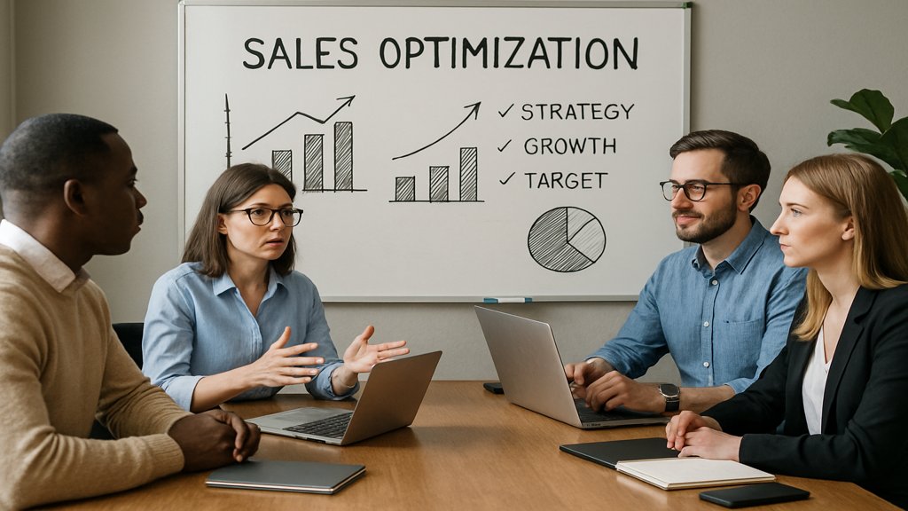 Ein Team diskutiert Strategien zur Optimierung des Vertriebsprozesses.