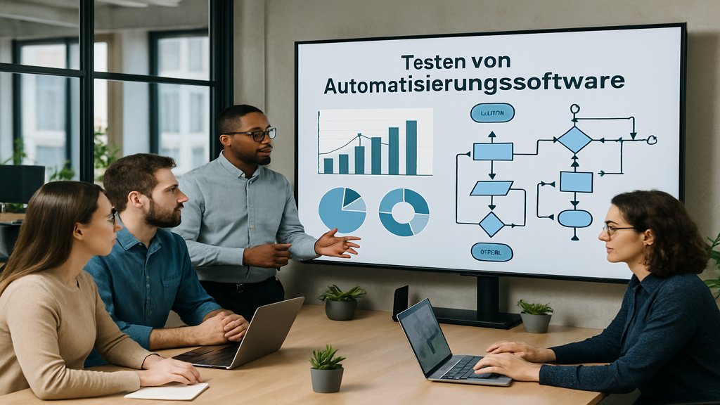 Ein Team testet eine neue Automatisierungssoftware in einem modernen Büro.