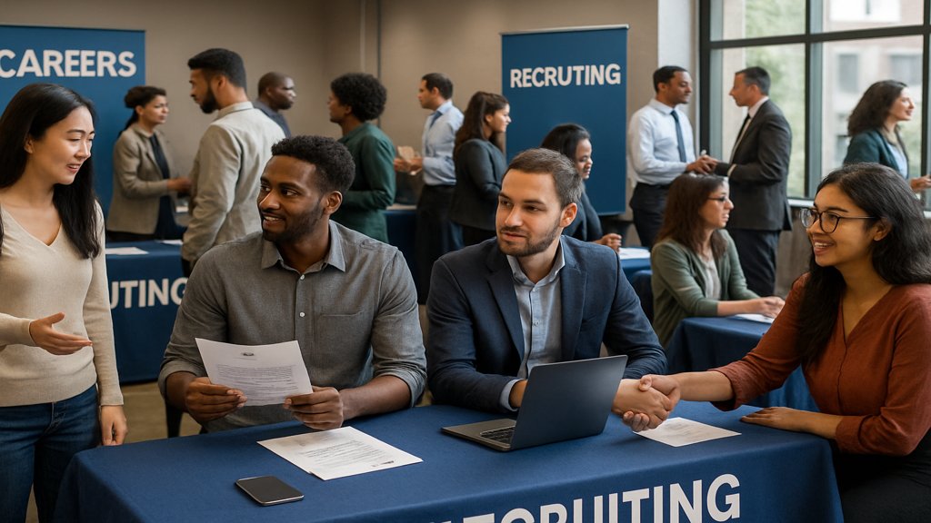 Ein vielfältiges Recruiting-Event mit Menschen unterschiedlicher Herkunft und Geschlechter.