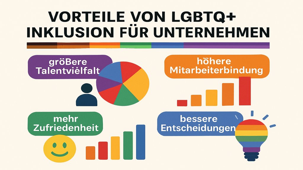 Eine Infografik über die Vorteile von LGBTQ+ Inklusion für Unternehmen.