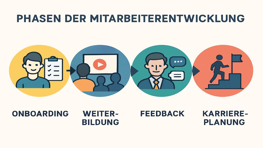 Eine Infografik zu den Phasen der Mitarbeiterentwicklung.