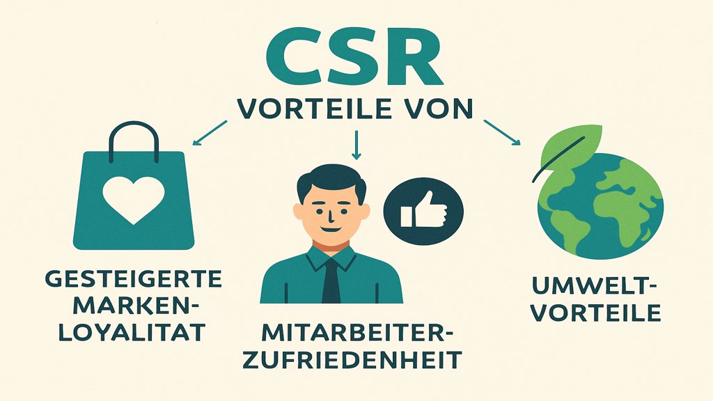 Eine Infografik zu den Vorteilen von CSR für Unternehmen und Gesellschaft.
