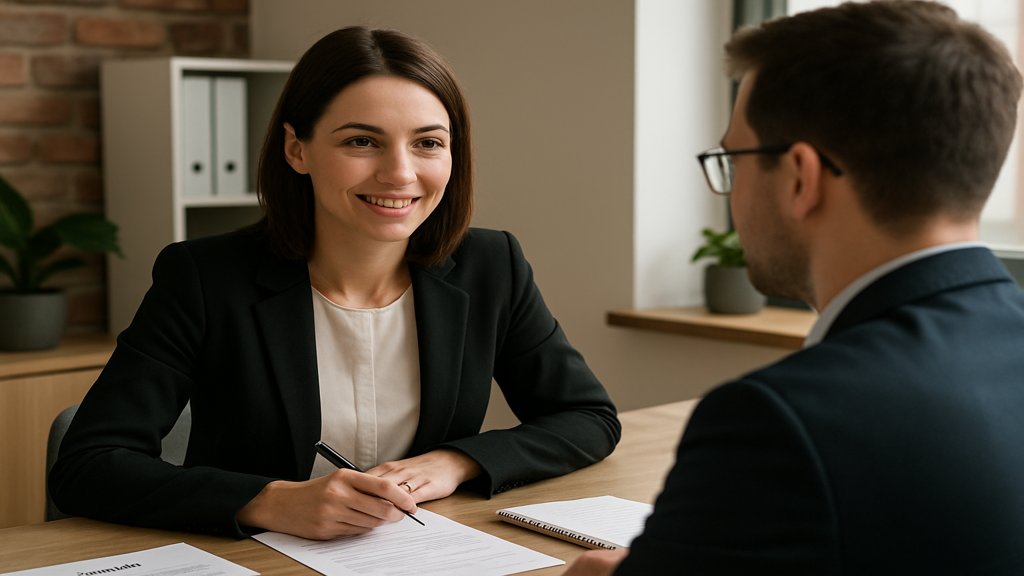 Eine Personalmanagerin im Gespräch mit einem Bewerber.