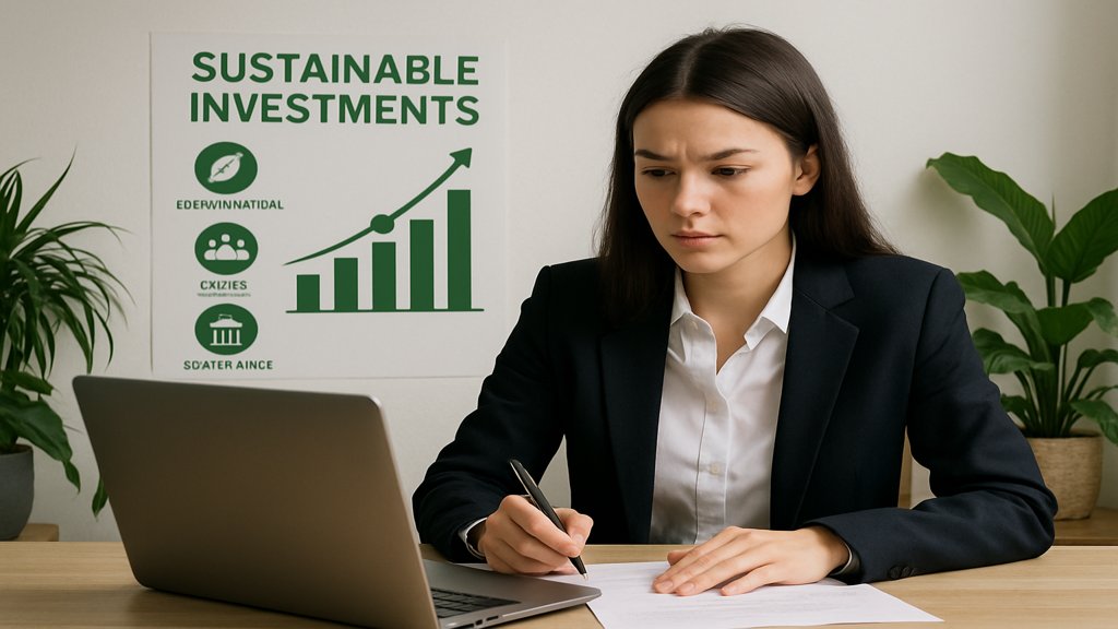 Frau bei der Arbeit an einer Präsentation zu nachhaltigen Investments.