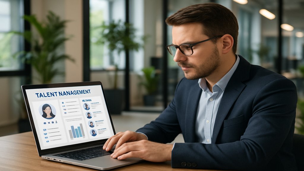 HR-Manager nutzt eine digitale Plattform für Talent Management.