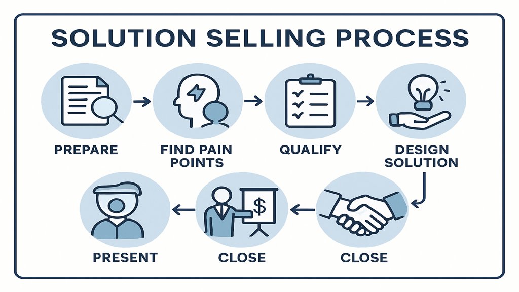 Infografik der Schritte des Solution Selling Prozesses.