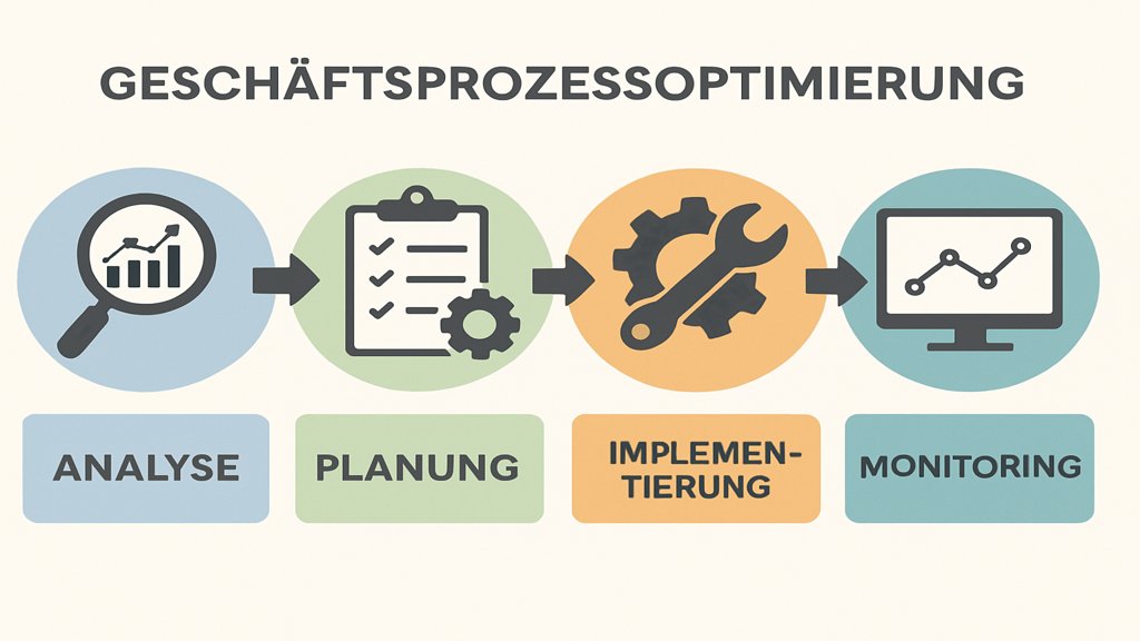 Infografik der Schritte zur Geschäftsprozessoptimierung.