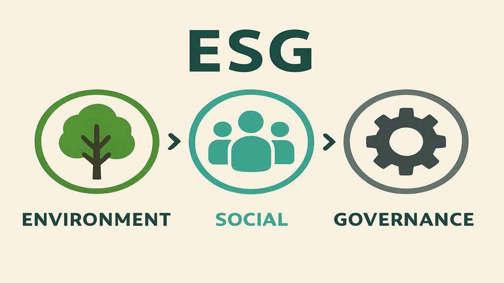Infografik, die die drei Hauptbereiche der ESG-Kriterien darstellt: Umwelt, Soziales und Unternehmensführung.