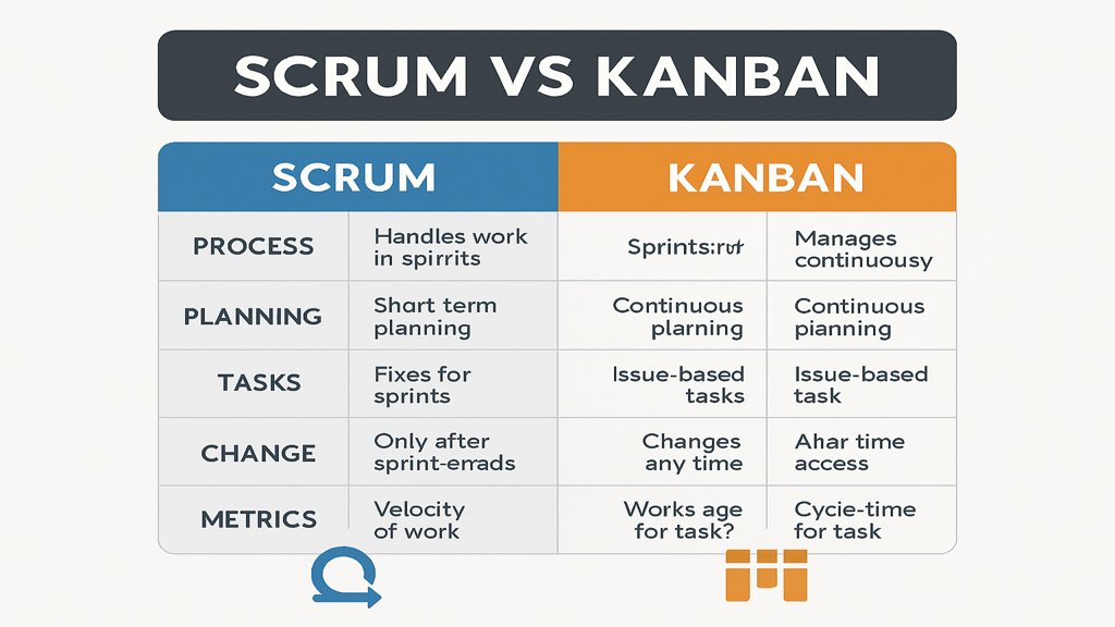 Infografik mit den Hauptunterschieden zwischen Scrum und Kanban.
