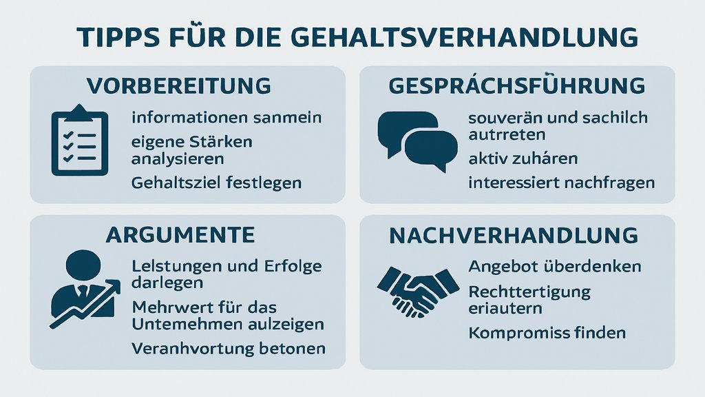 Infografik mit den wichtigsten Tipps für eine erfolgreiche Gehaltsverhandlung.