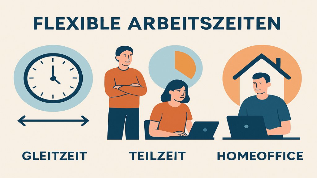 Infografik mit Modellen flexibler Arbeitszeiten.