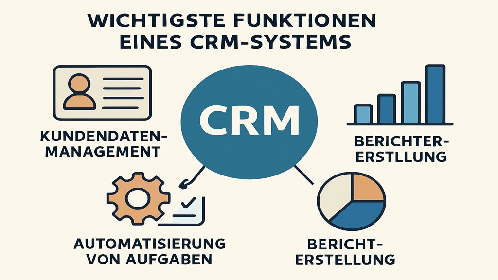 Infografik über die Funktionen eines CRM-Systems.