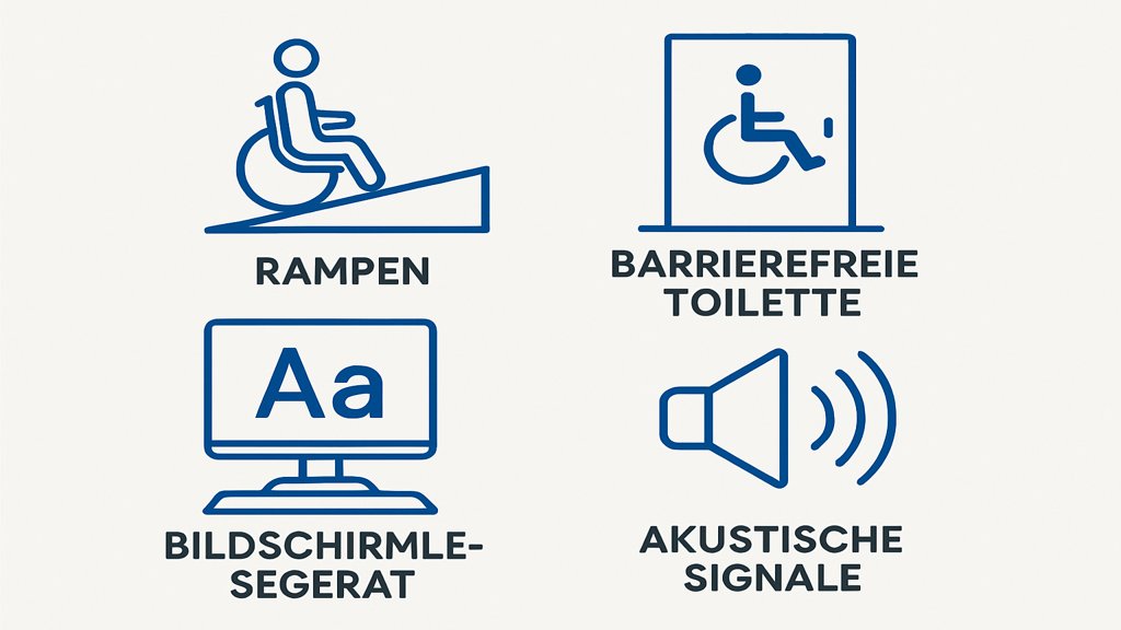 Infografik zu barrierefreien Maßnahmen am Arbeitsplatz.