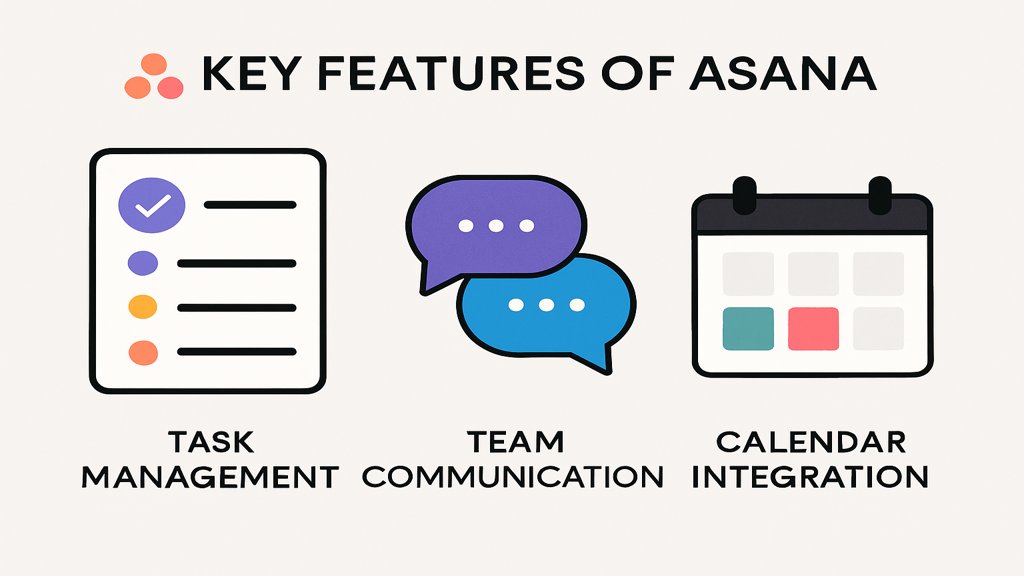 Infografik zu den Hauptfunktionen von Asana für Projektmanagement.