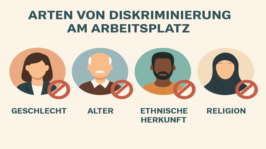 Infografik zu den verschiedenen Arten von Diskriminierung am Arbeitsplatz.