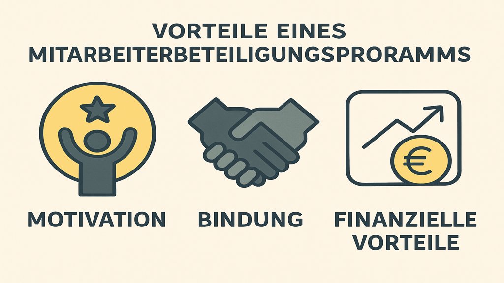 Infografik zu den Vorteilen eines Mitarbeiterbeteiligungsprogramms.