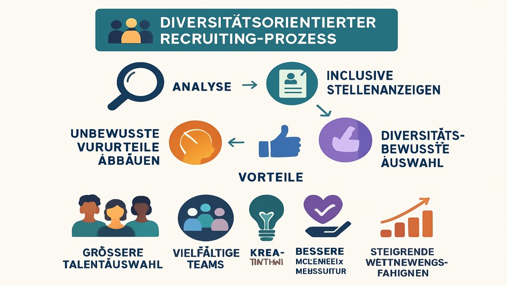 Infografik zu den Vorteilen und Schritten im diversitätsorientierten Recruiting.