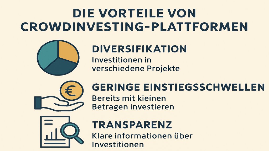 Infografik zu den Vorteilen von Crowdinvesting Plattformen.