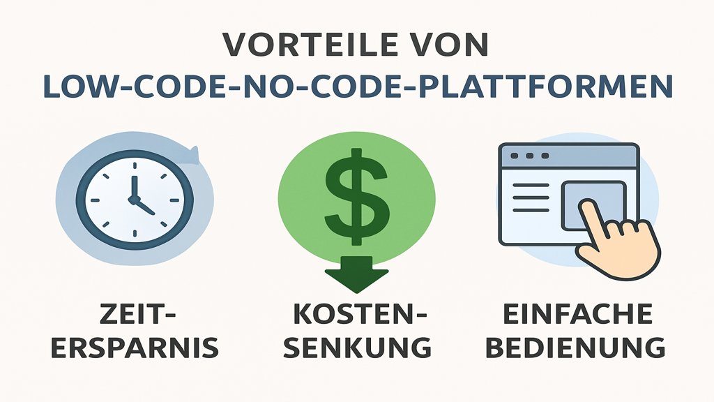 Infografik zu den Vorteilen von Low Code No Code Plattformen.