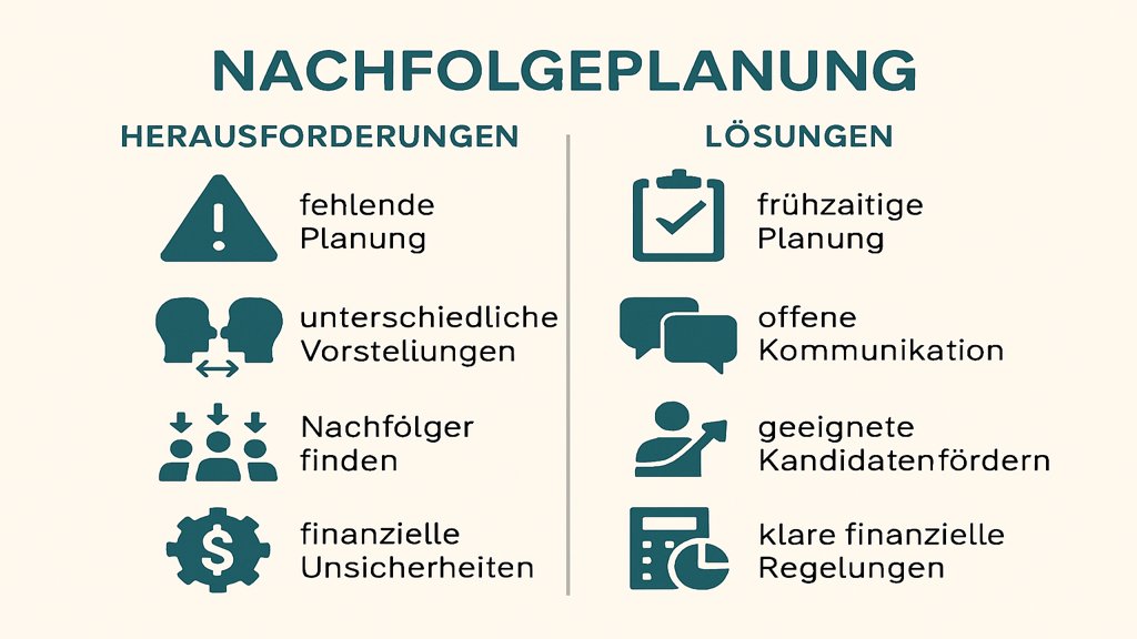 Infografik zu Herausforderungen und Lösungen in der Nachfolgeplanung.