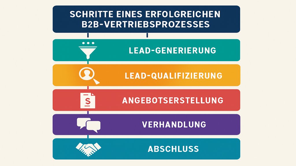 Infografik zum B2B Vertriebsprozess mit einzelnen Schritten.