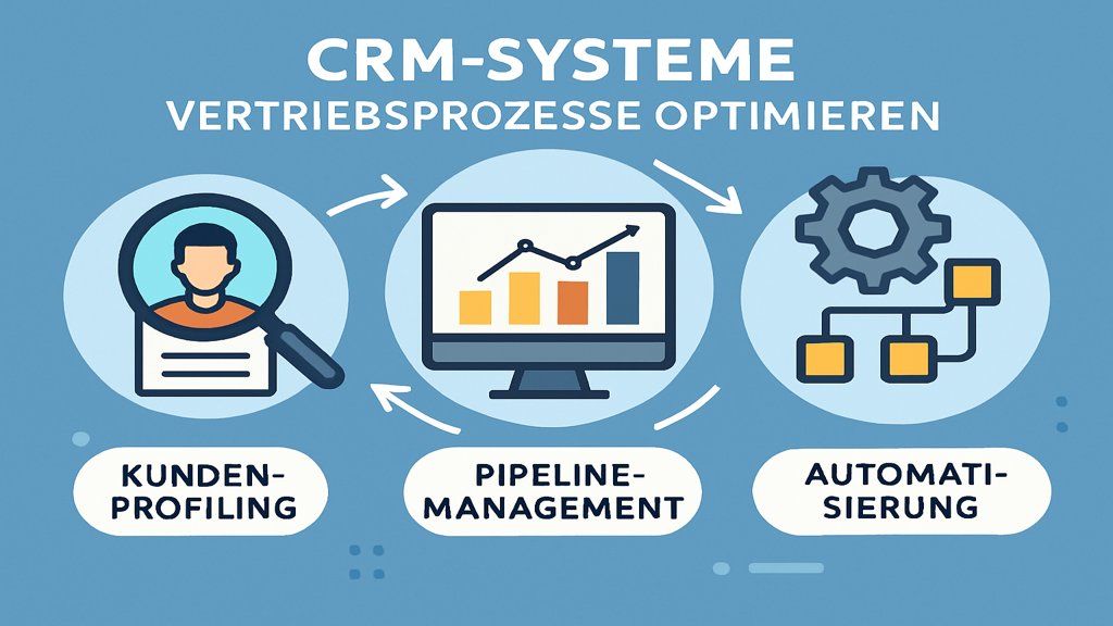 Infografik zur Optimierung von Vertriebsprozessen durch CRM-Systeme.