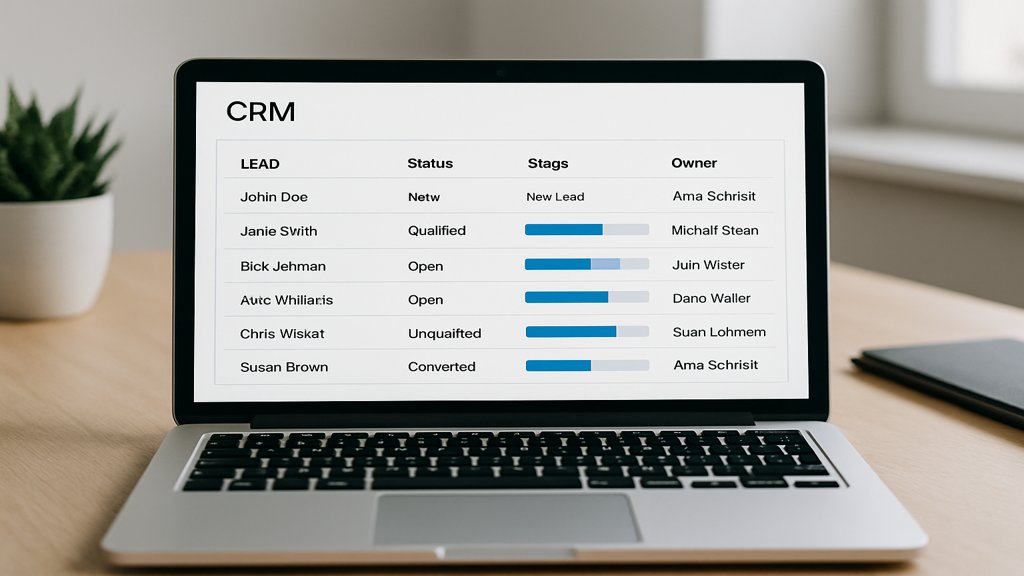 Laptop mit CRM-Software, die den Lead-Nurturing-Prozess im B2B zeigt.