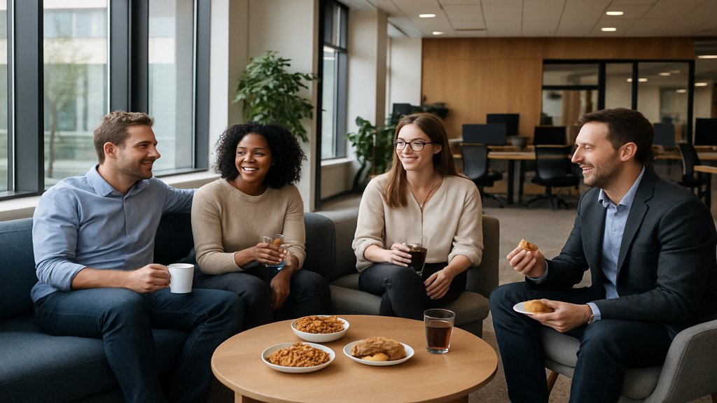 Mitarbeiter entspannen in einem modernen Lounge-Bereich im Büro.
