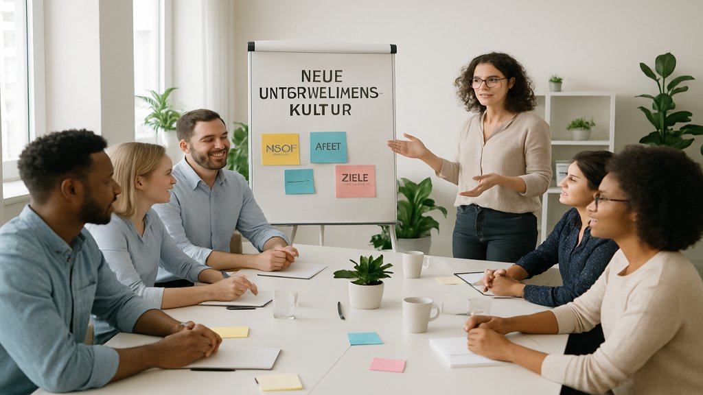 Mitarbeiter entwickeln gemeinsam die neue Unternehmenskultur in einem Workshop.