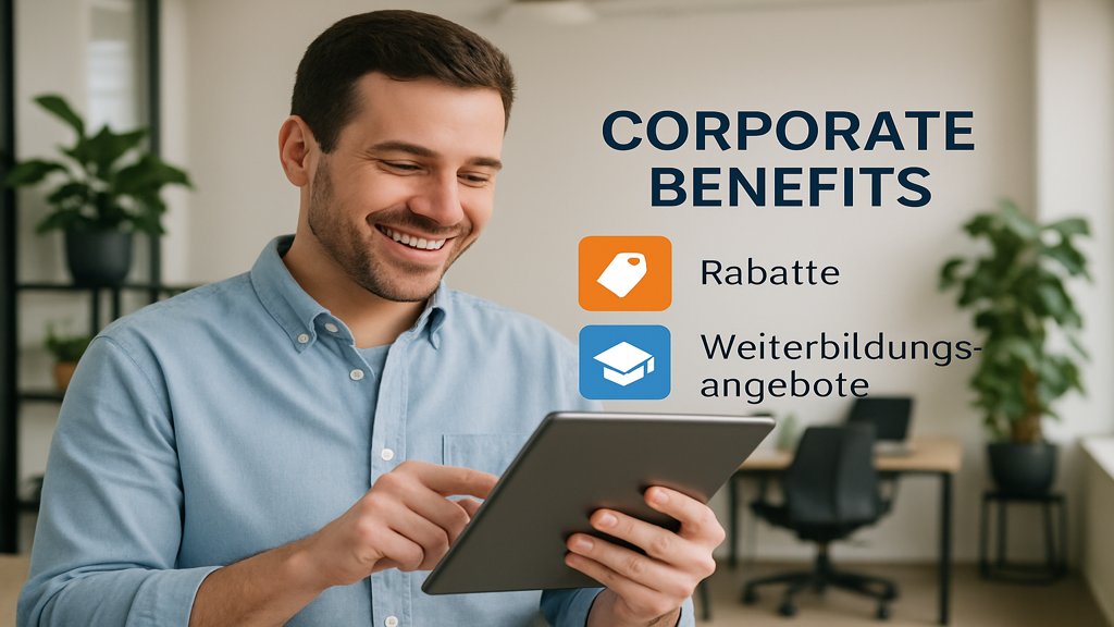 Mitarbeiter nutzt Corporate Benefits über ein Tablet.