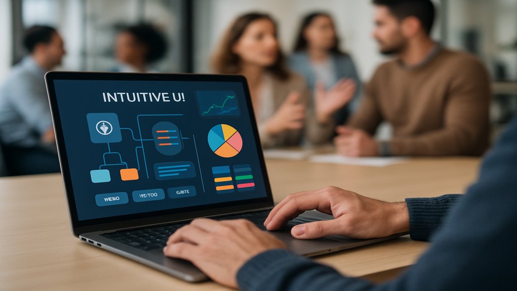 Person arbeitet an einer Low Code Plattform mit visueller Benutzeroberfläche.