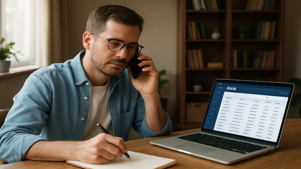 Person telefoniert für Kaltakquise mit CRM-Tool und Notizen.