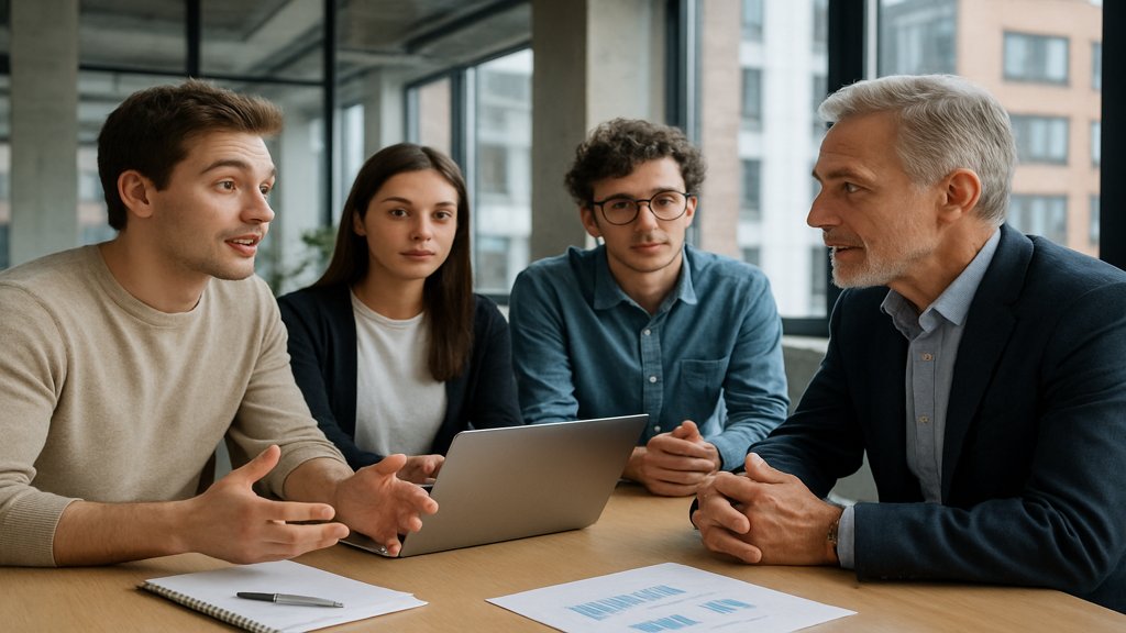 Startup trifft Business Angel in einem modernen Büro.