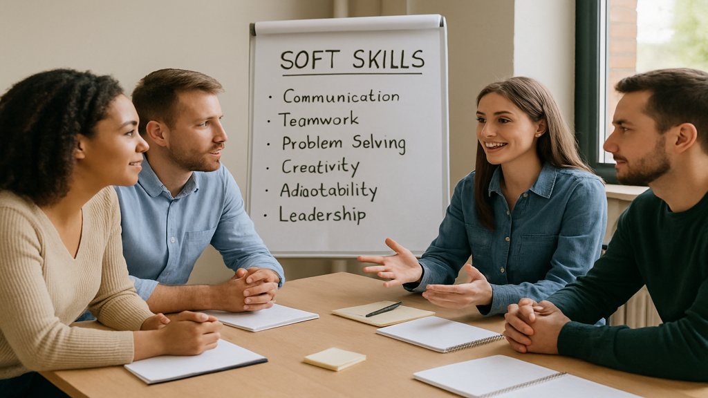 Team arbeitet in einem Workshop an der Entwicklung von Soft Skills.