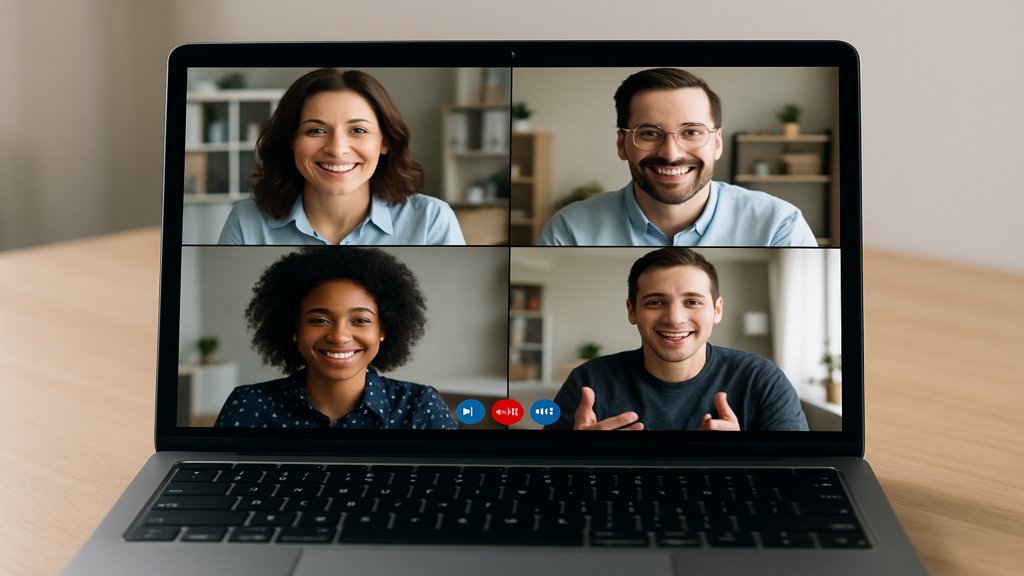 Videokonferenz-Meeting auf einem Laptop-Bildschirm.