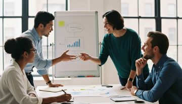 Ein agiles Team diskutiert in einem modernen Büro engagiert über die Einführung neuer Methoden.