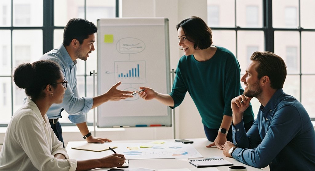 Ein agiles Team diskutiert in einem modernen Büro engagiert über die Einführung neuer Methoden.