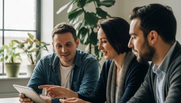 Ein diverses Team diskutiert engagiert über Benefits für Mitarbeiter in einem modernen Büro.