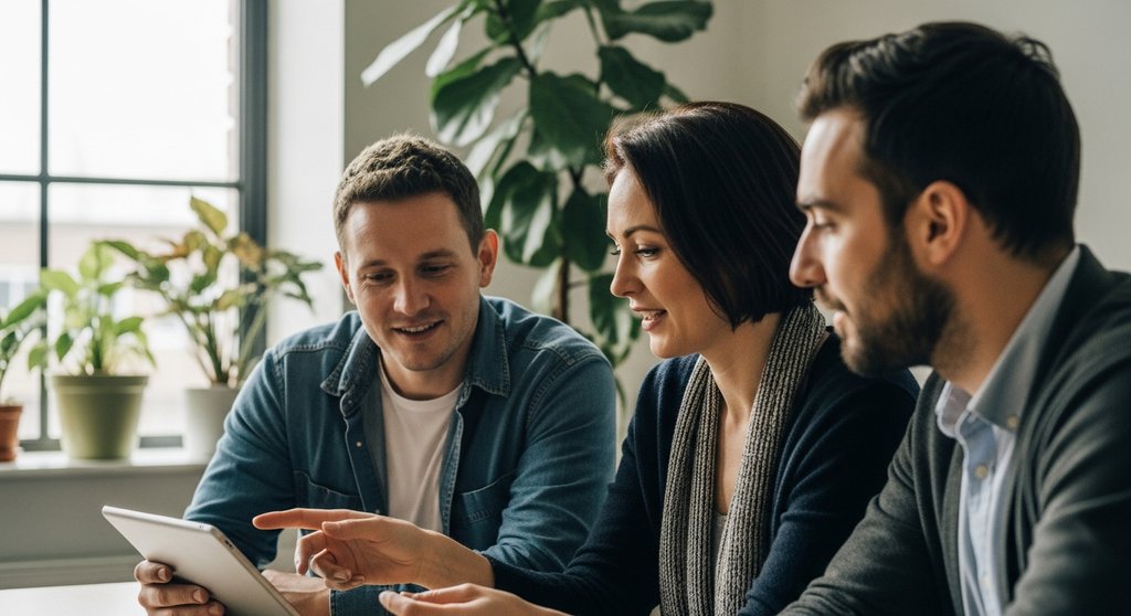 Ein diverses Team diskutiert engagiert über Benefits für Mitarbeiter in einem modernen Büro.