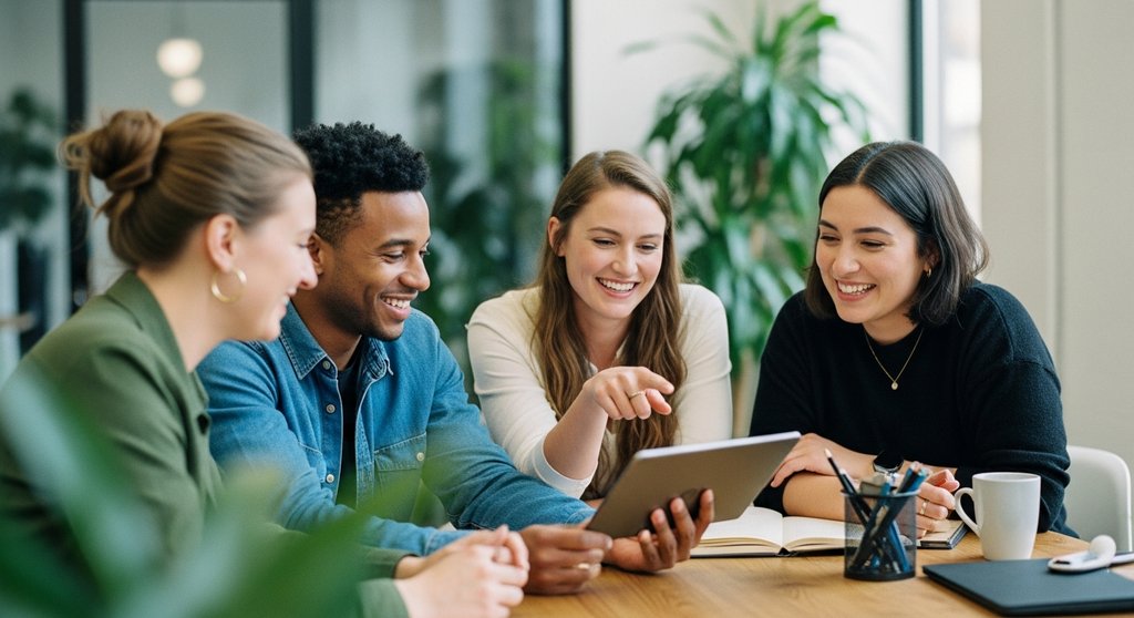 Ein engagiertes Team bespricht in einem Meeting Strategien zur Mitarbeiterbindung.
