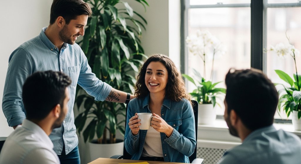 Ein neuer Mitarbeiter wird im Rahmen eines gelungenen Onboarding Prozesses herzlich im Team begrüßt.