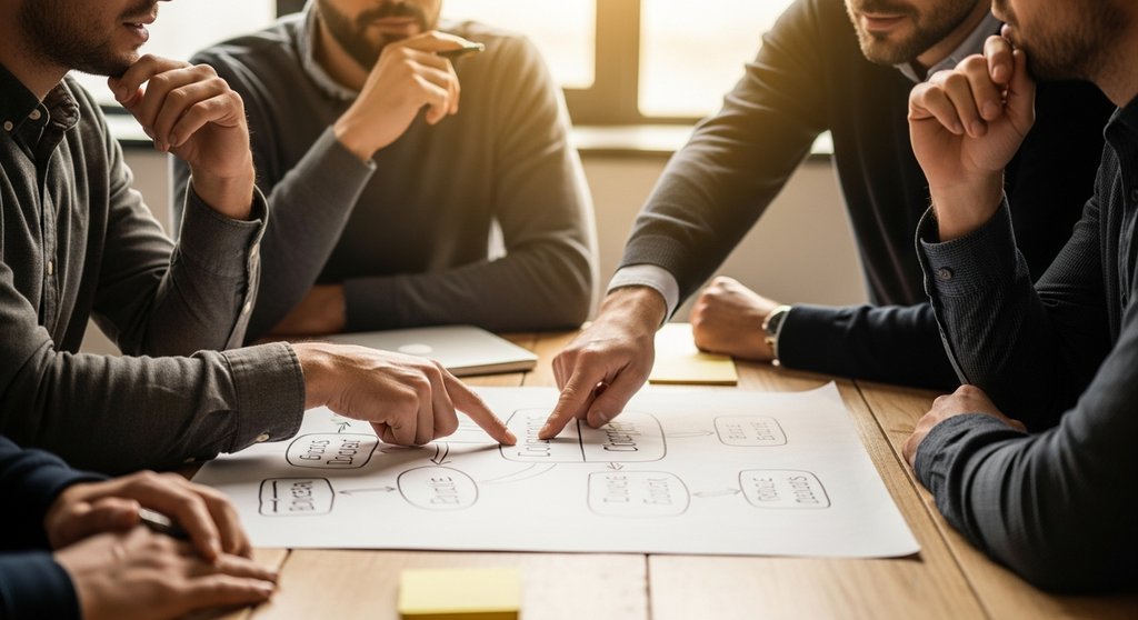 Ein Team plant gemeinsam die nächsten Schritte für die Einführung agiler Methoden.